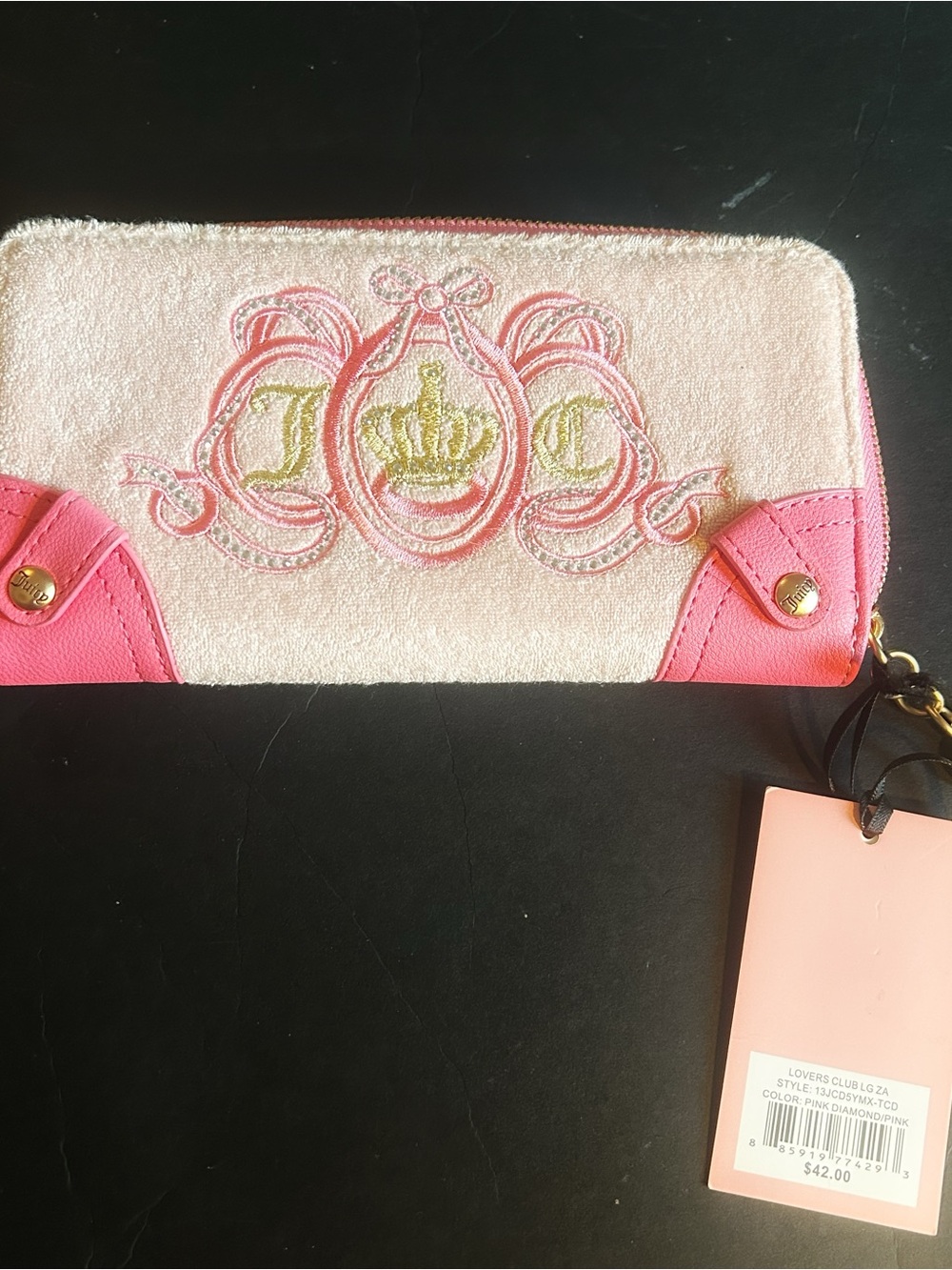JUICY COUTURE Lover’s Club Pink Bling Lemonade Large Zip Around Wallet NWT $42